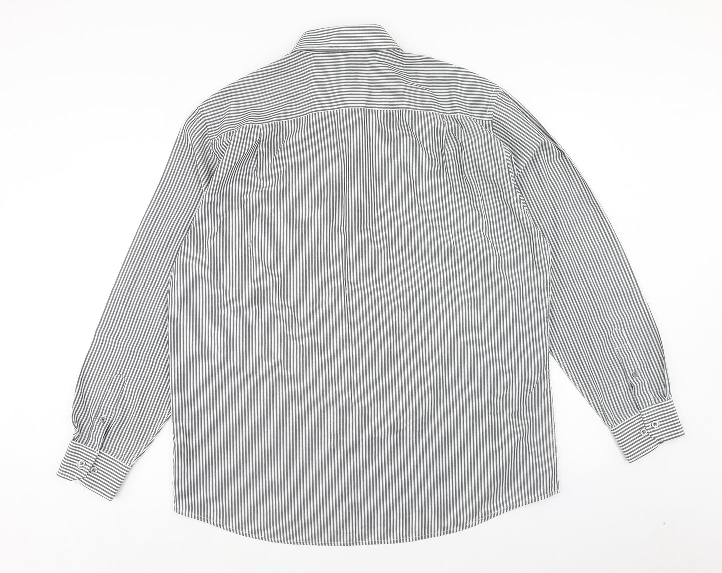 George Mens Grey Striped Polyester Button-Up Size 17 Collared Button