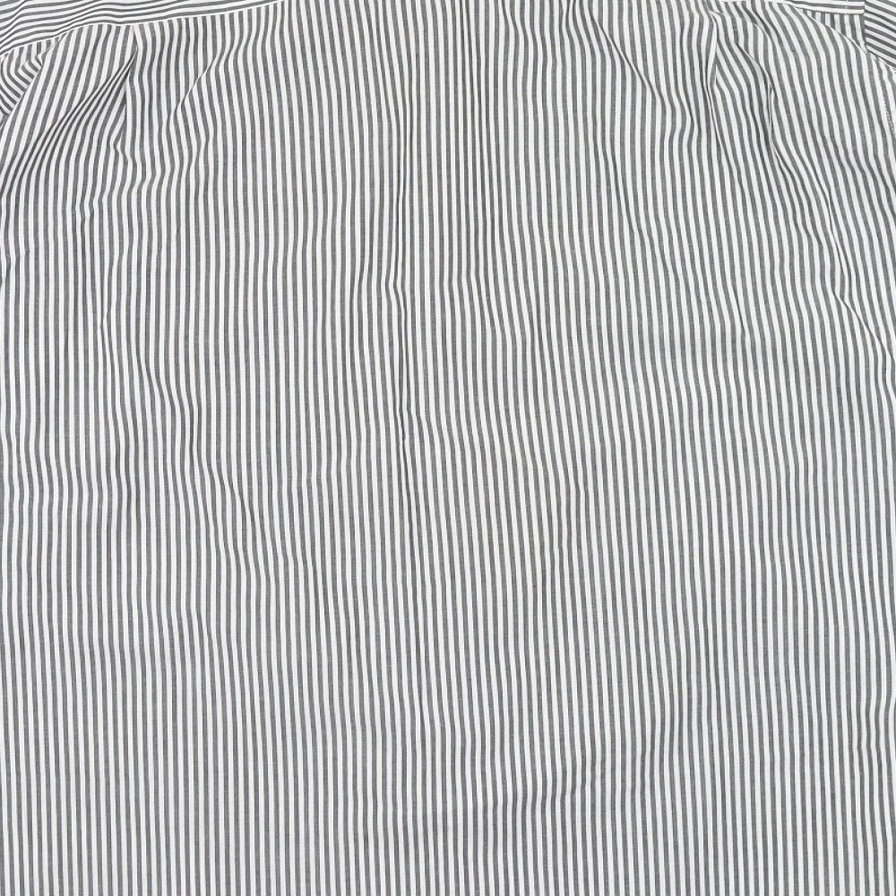 George Mens Grey Striped Polyester Button-Up Size 17 Collared Button
