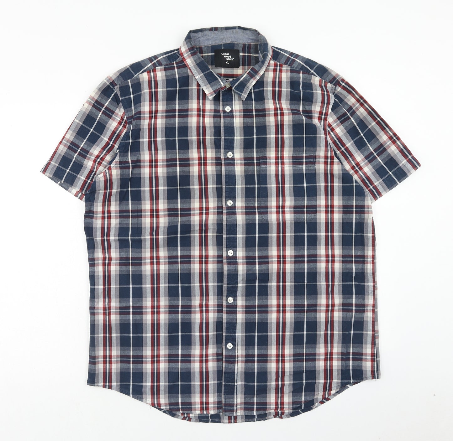 Cedar Wood State Mens Blue Plaid Cotton Button-Up Size XL Collared Button