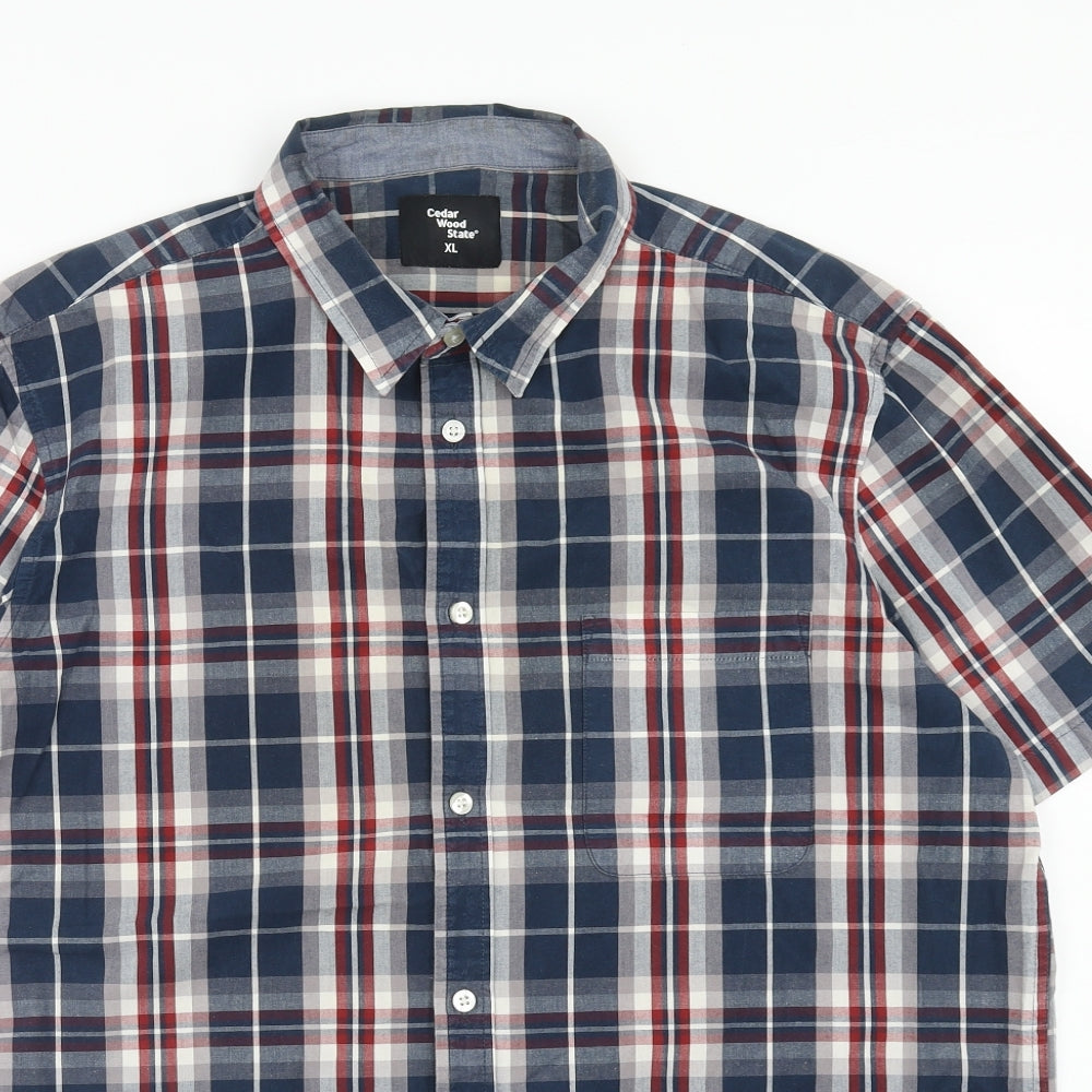 Cedar Wood State Mens Blue Plaid Cotton Button-Up Size XL Collared Button