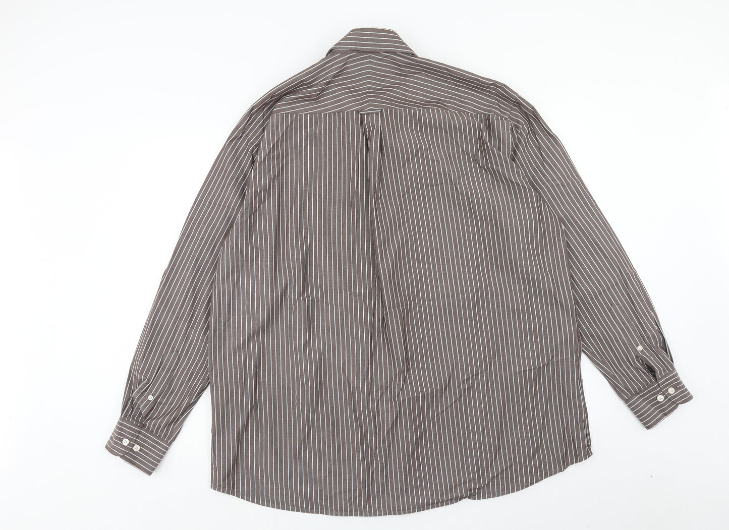 Harvey Parker Mens Brown Striped Cotton Button-Up Size XL Collared Button