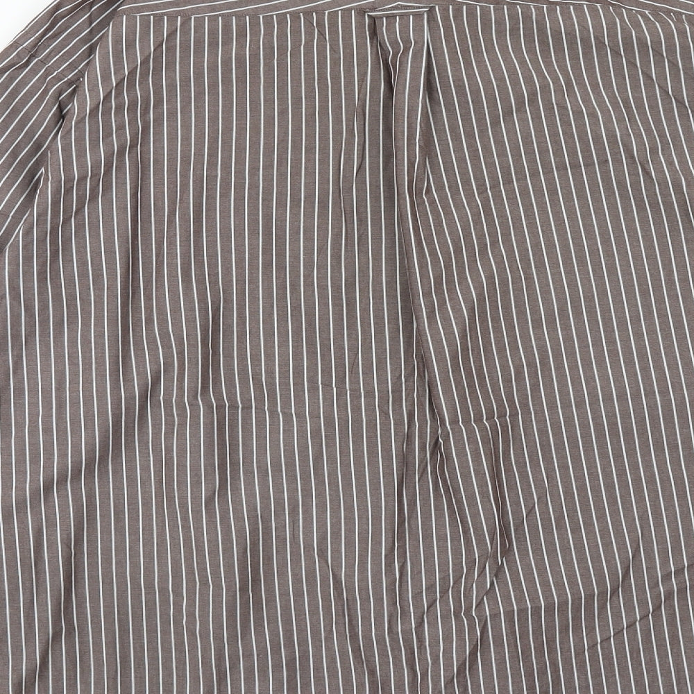 Harvey Parker Mens Brown Striped Cotton Button-Up Size XL Collared Button