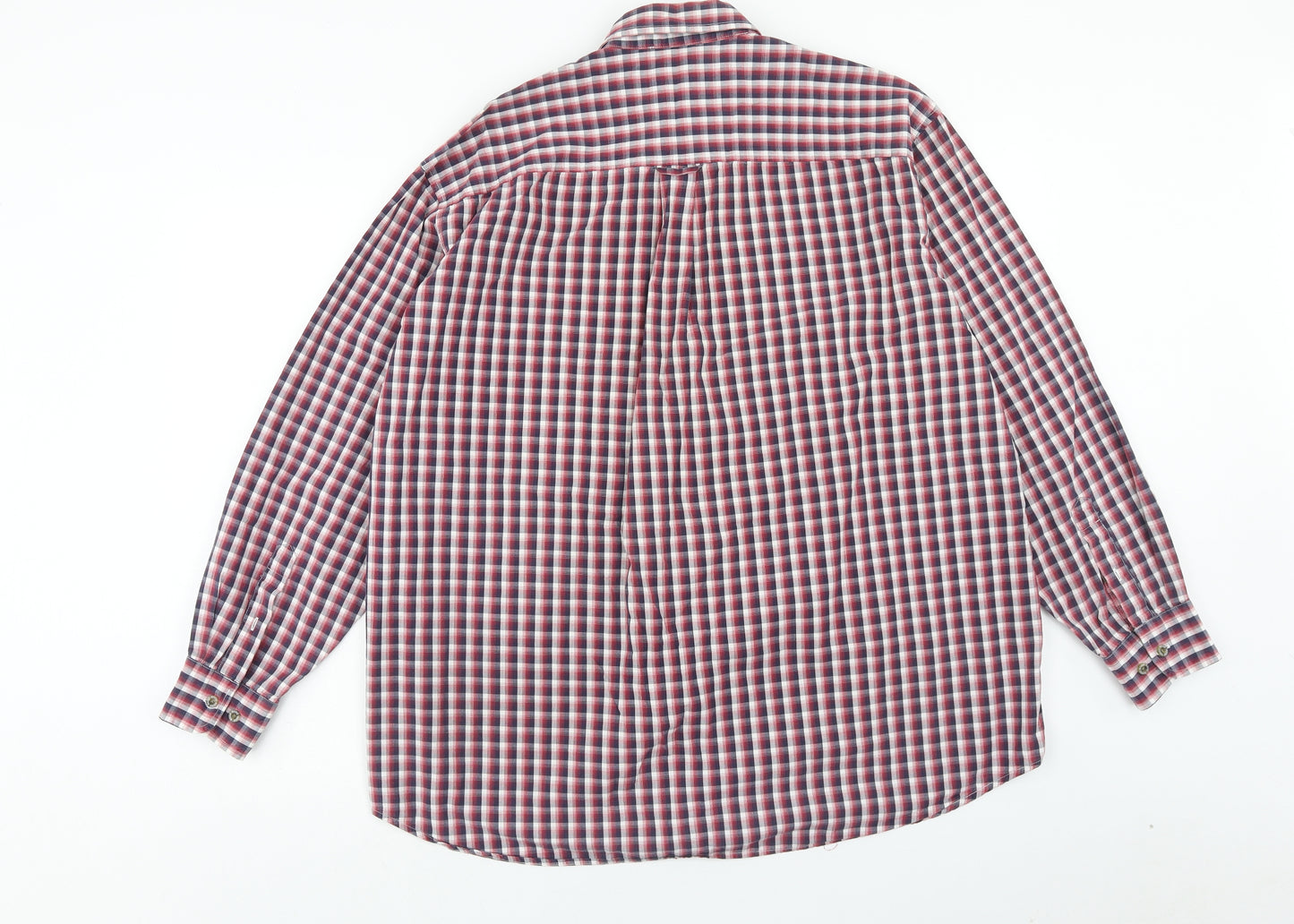 Debenhams Mens Red Plaid Cotton Button-Up Size L Collared Button