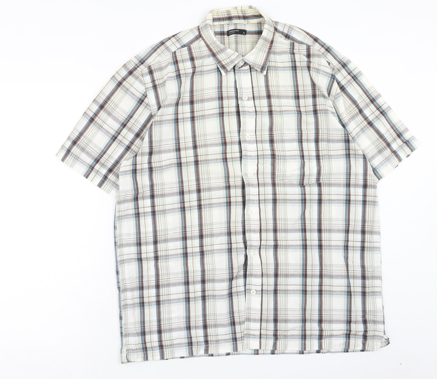 Cedar Wood State Mens Multicoloured Plaid Cotton Button-Up Size XL Collared Button