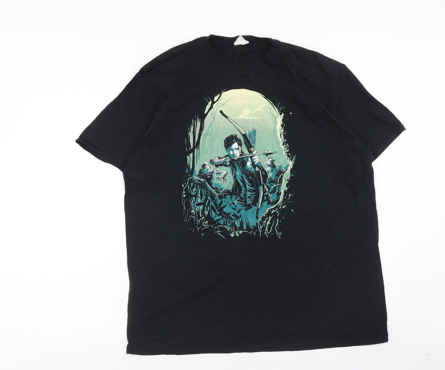 Gildan Mens Black Cotton T-Shirt Size L Round Neck - The Last of Us
