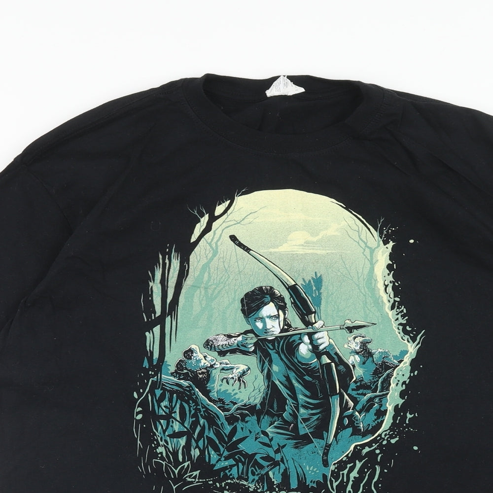 Gildan Mens Black Cotton T-Shirt Size L Round Neck - The Last of Us