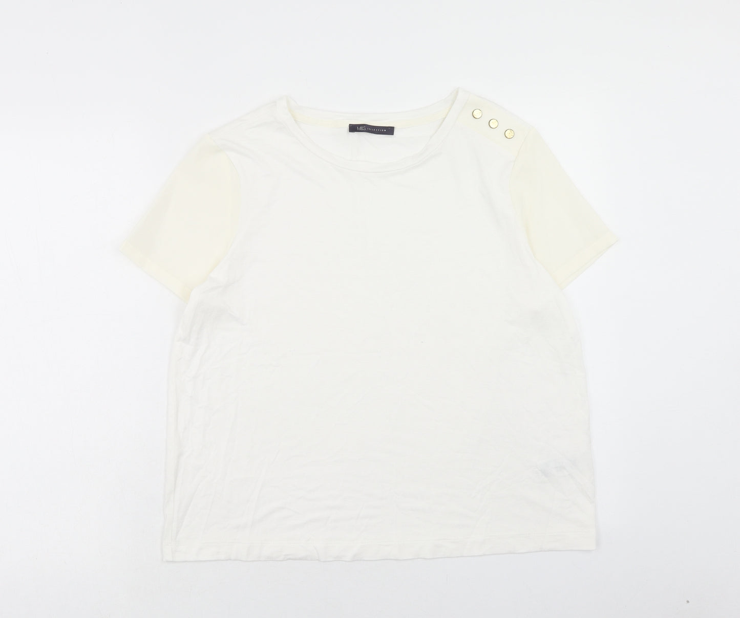 Marks and Spencer Womens White Viscose Basic T-Shirt Size 14 Boat Neck