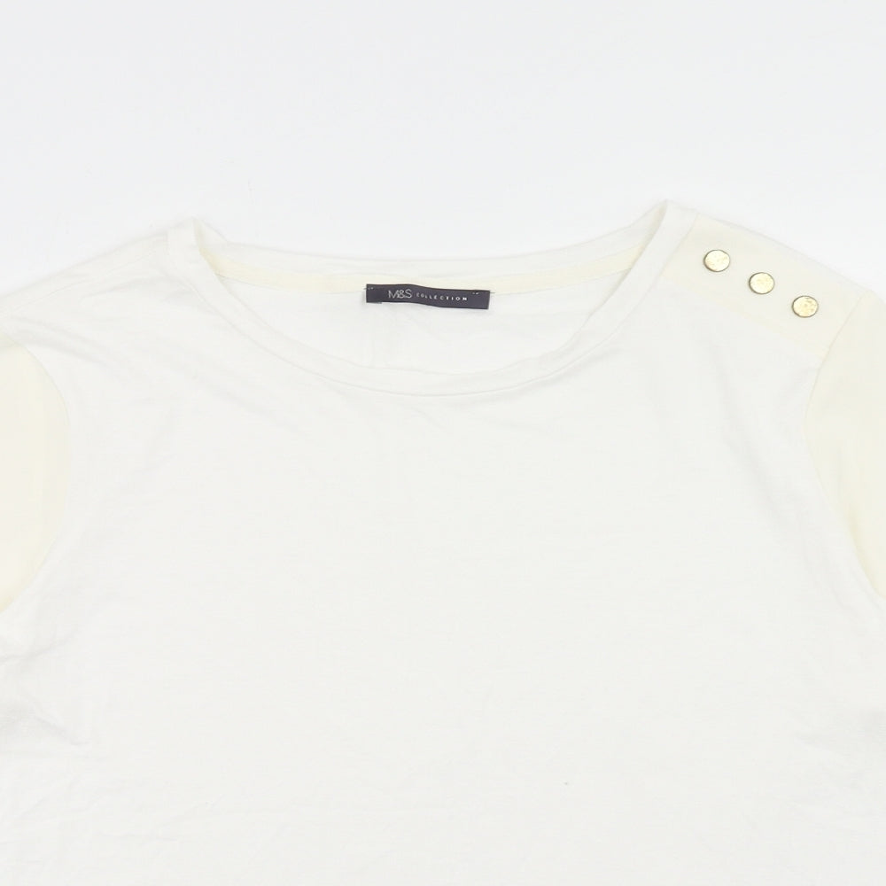 Marks and Spencer Womens White Viscose Basic T-Shirt Size 14 Boat Neck