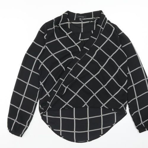 Atmosphere Womens Black Check Polyester Wrap Blouse Size 6 V-Neck