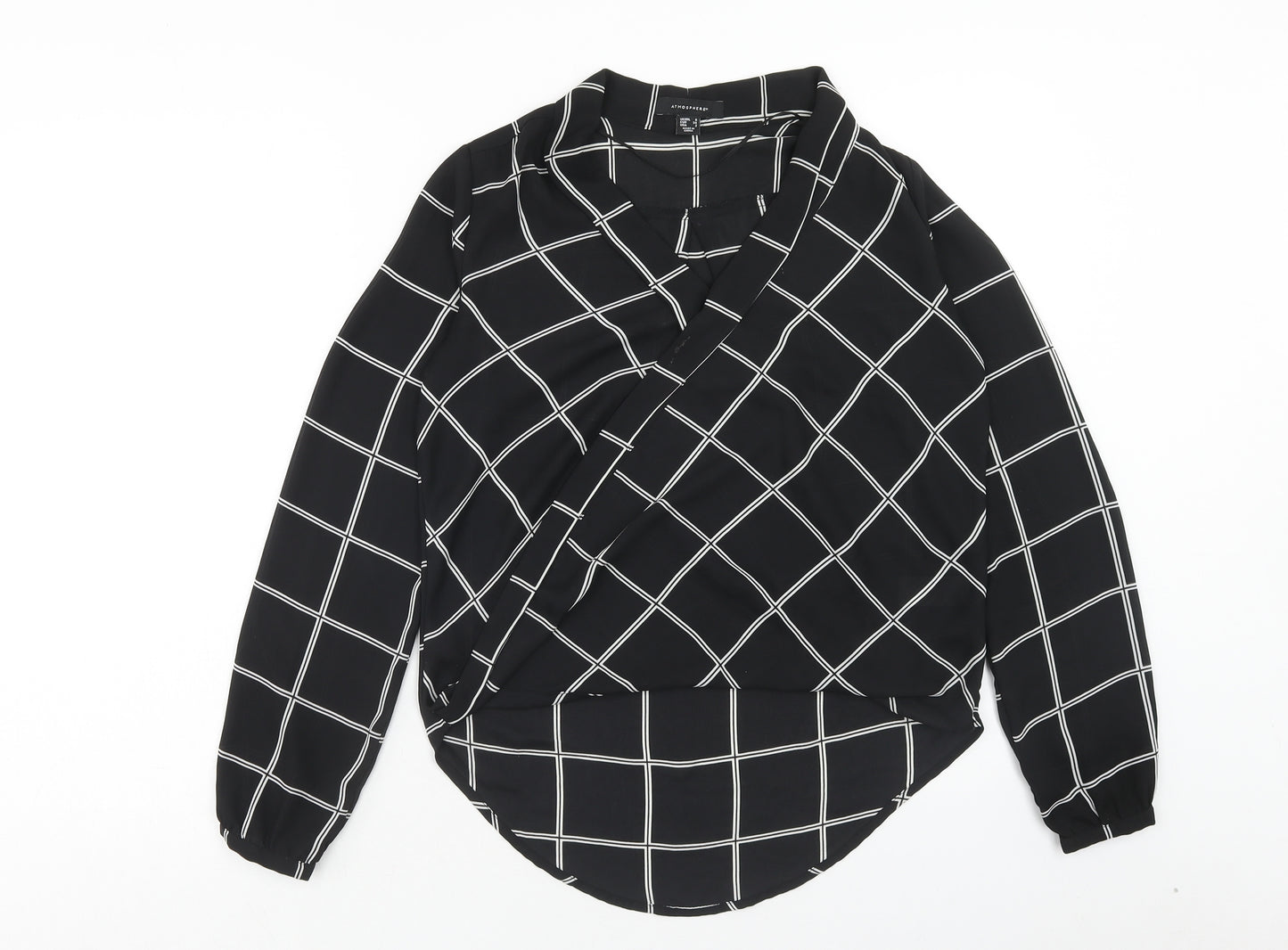 Atmosphere Womens Black Check Polyester Wrap Blouse Size 6 V-Neck