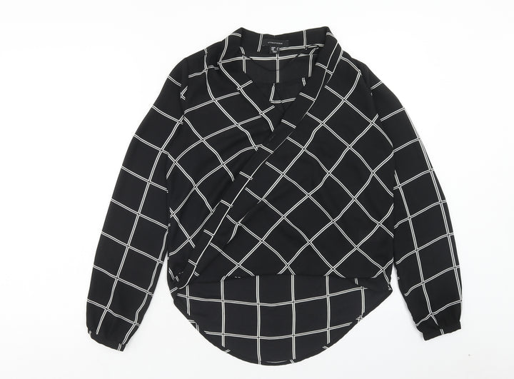 Atmosphere Womens Black Check Polyester Wrap Blouse Size 6 V-Neck