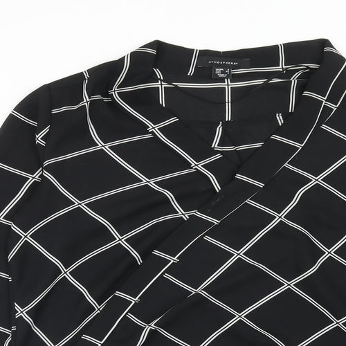 Atmosphere Womens Black Check Polyester Wrap Blouse Size 6 V-Neck