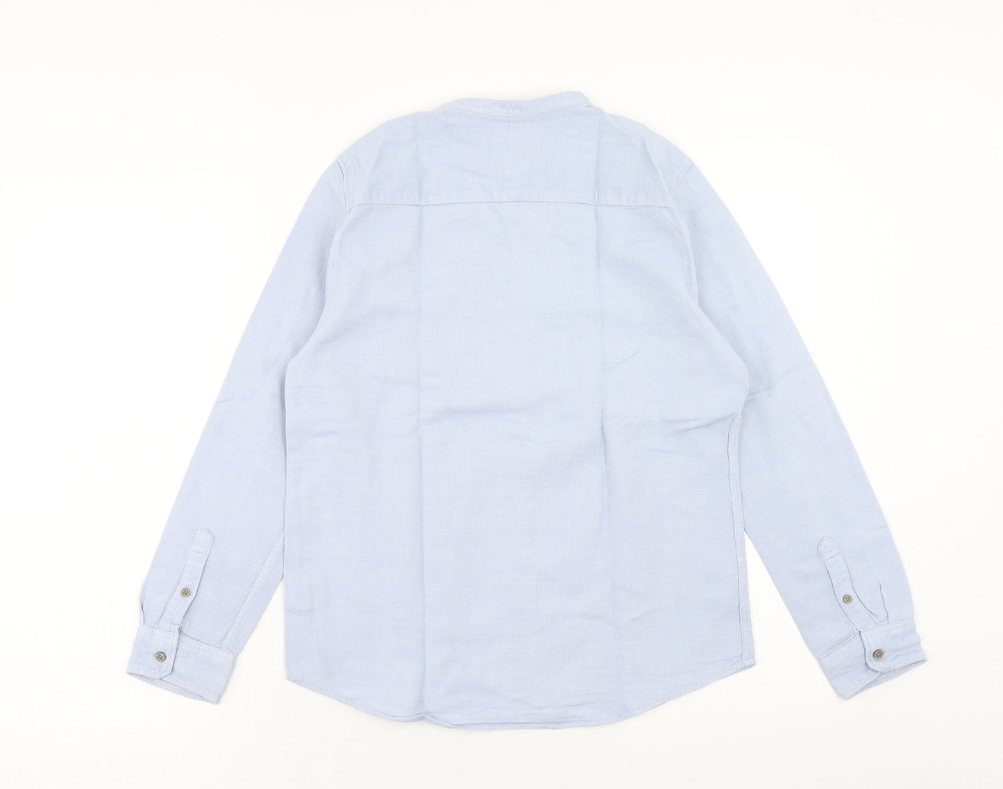 Zara Boys Blue Cotton Basic Button-Up Size 13-14 Years Round Neck Button