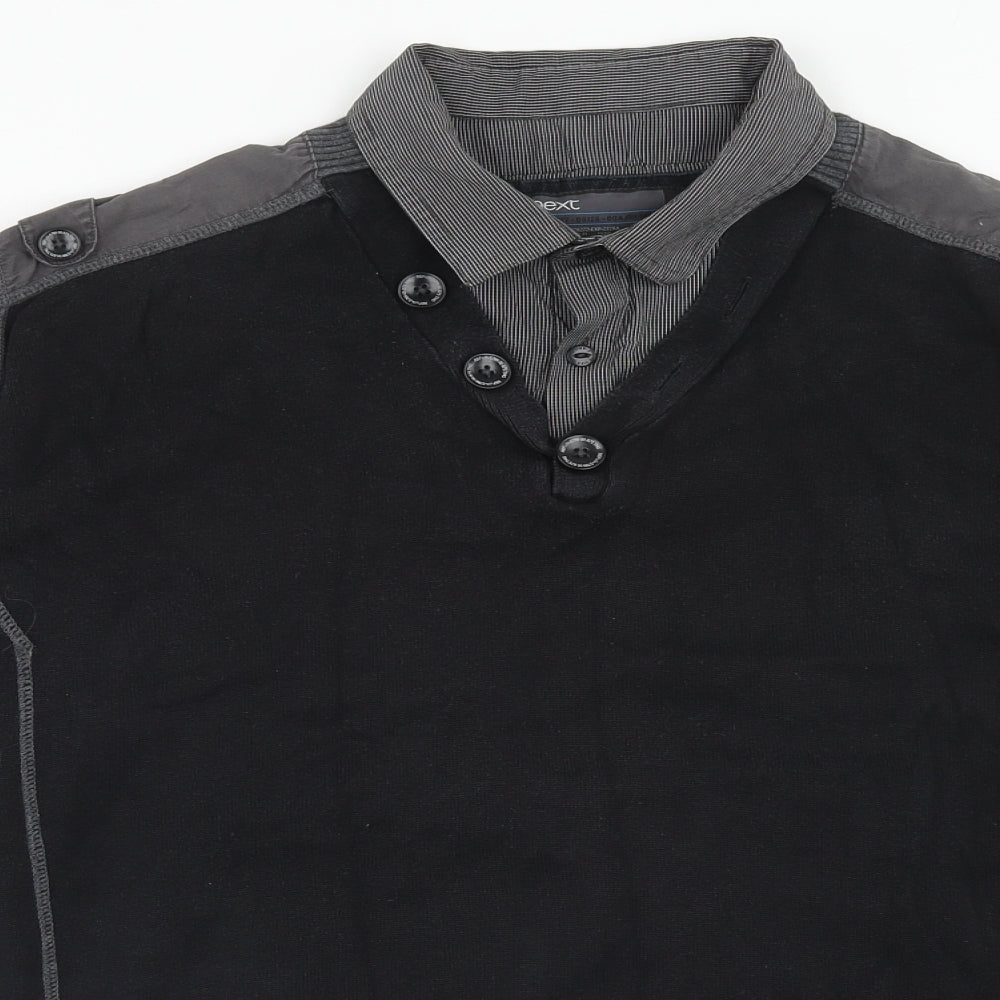 NEXT Mens Black Collared Polyester Pullover Jumper Size XL Long Sleeve - Shirt Collar Inside