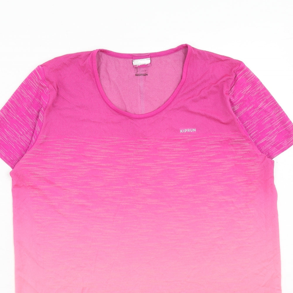 DECATHLON Womens Pink Polyester Basic T-Shirt Size L Scoop Neck Pullover - Ombré