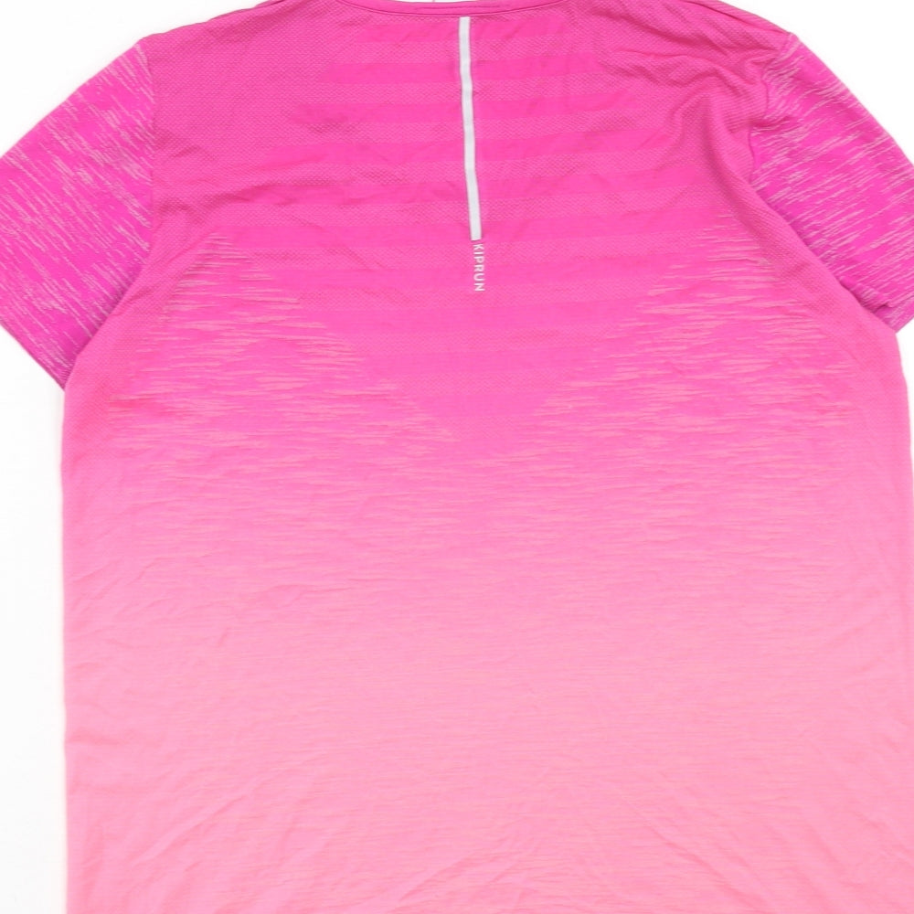DECATHLON Womens Pink Polyester Basic T-Shirt Size L Scoop Neck Pullover - Ombré