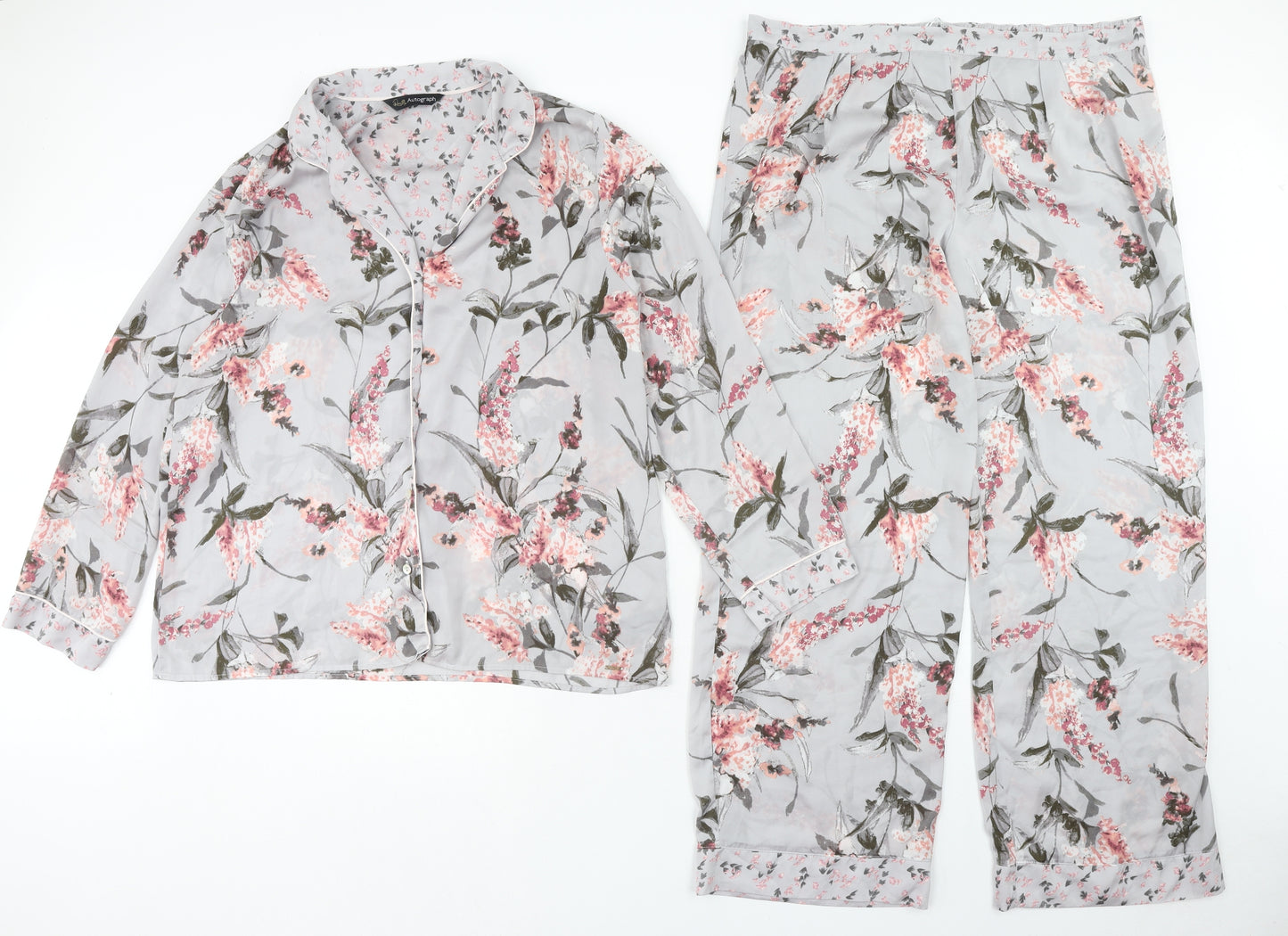 Autograph Womens Grey Geometric Polyester Top Pyjama Set Size 16 Button