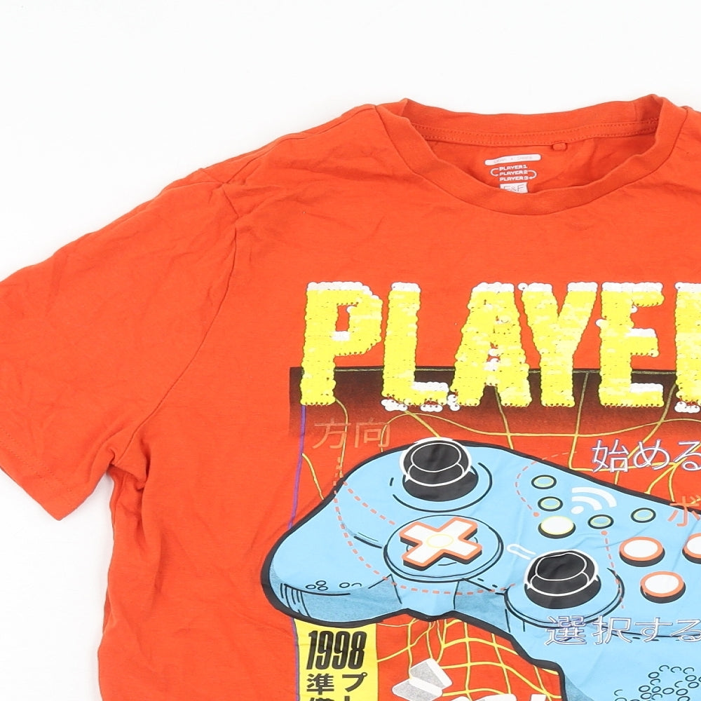 F&F Boys Orange Cotton Basic T-Shirt Size 13-14 Years Round Neck Pullover - Player