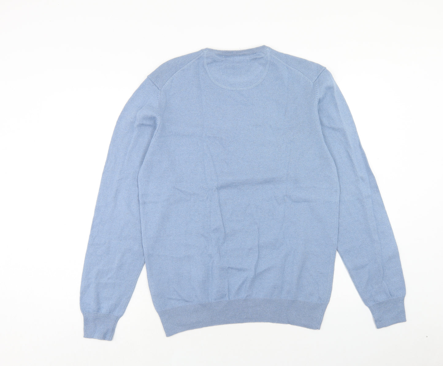 Samuel Windsor Mens Blue Round Neck Cotton Pullover Jumper Size L Long Sleeve