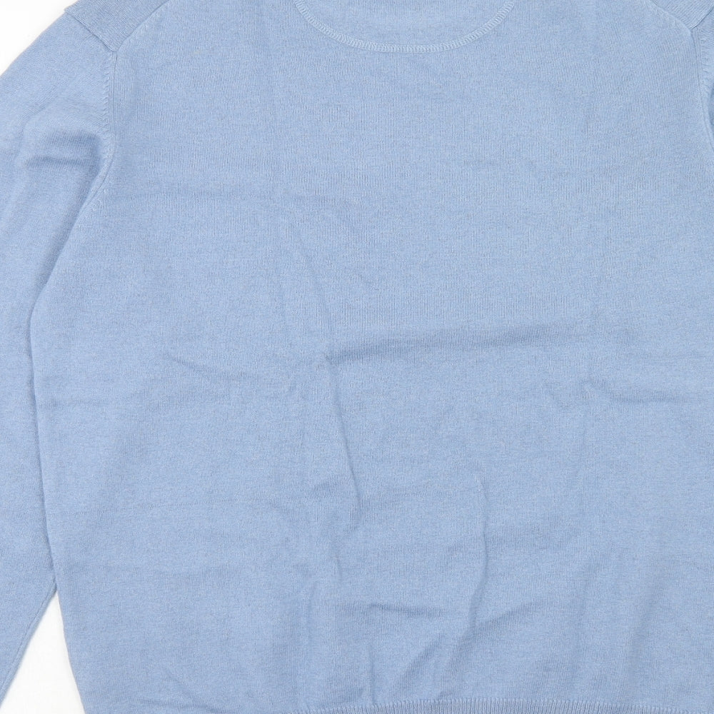 Samuel Windsor Mens Blue Round Neck Cotton Pullover Jumper Size L Long Sleeve