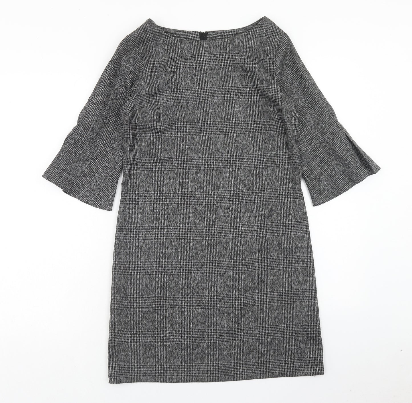 Dorothy Perkins Womens Grey Plaid Polyester A-Line Size 8 Round Neck Zip