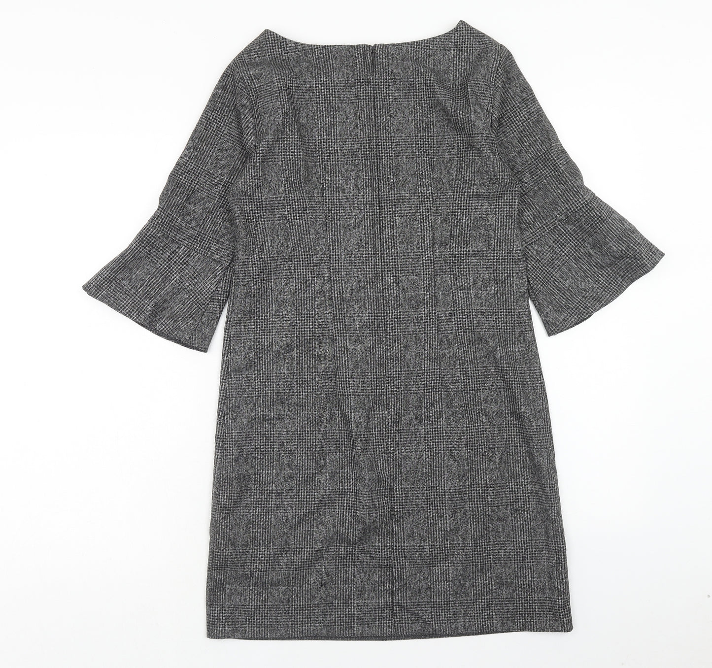 Dorothy Perkins Womens Grey Plaid Polyester A-Line Size 8 Round Neck Zip