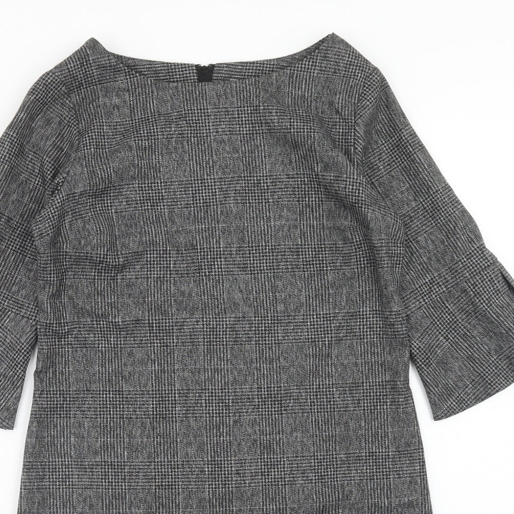 Dorothy Perkins Womens Grey Plaid Polyester A-Line Size 8 Round Neck Zip