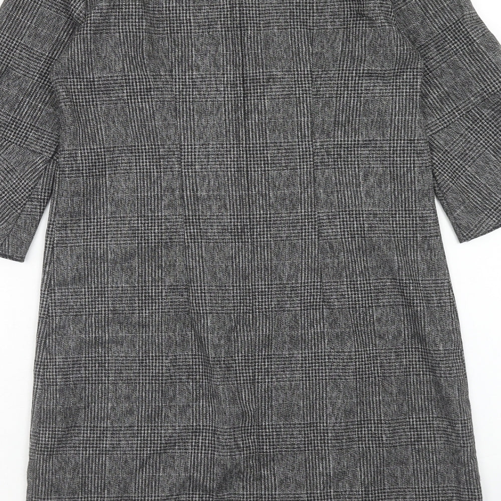 Dorothy Perkins Womens Grey Plaid Polyester A-Line Size 8 Round Neck Zip