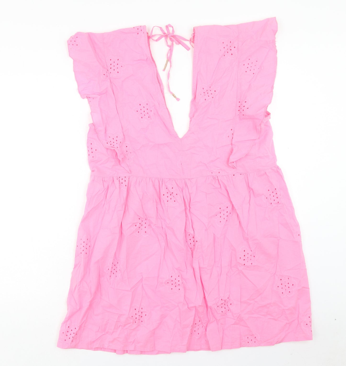 Papaya Womens Pink Geometric Cotton Trapeze & Swing Size L V-Neck Tie