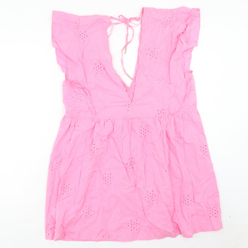 Papaya Womens Pink Geometric Cotton Trapeze & Swing Size L V-Neck Tie