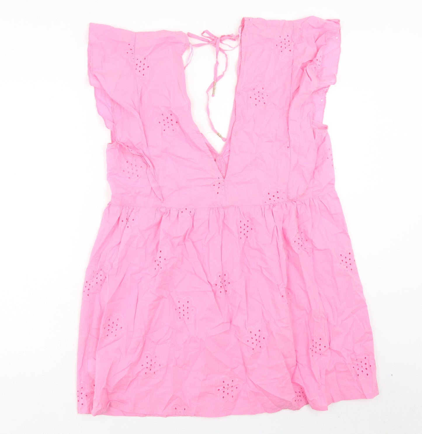Papaya Womens Pink Geometric Cotton Trapeze & Swing Size L V-Neck Tie