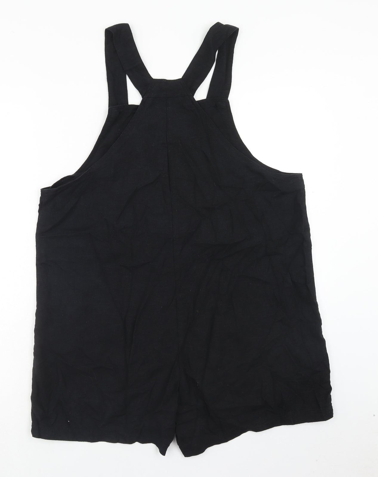 F&F Womens Black Linen Dungaree One-Piece Size 14 Button