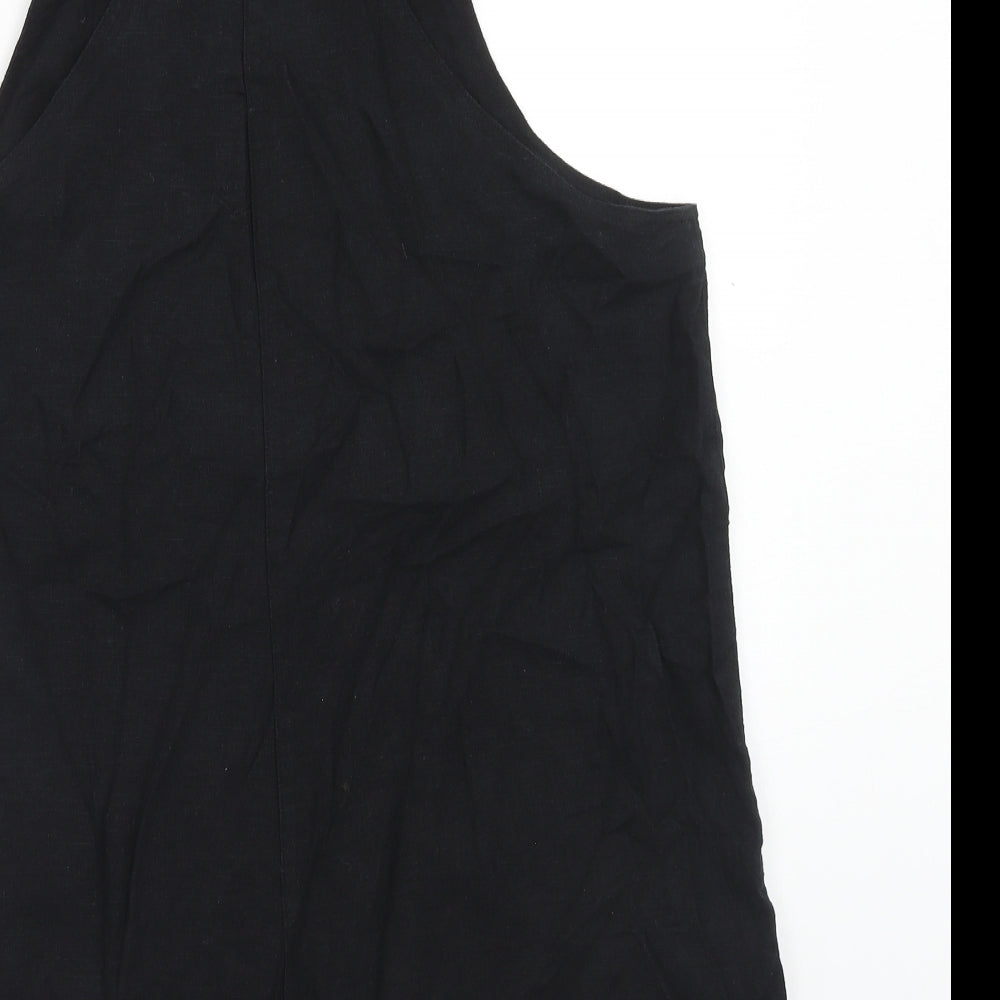 F&F Womens Black Linen Dungaree One-Piece Size 14 Button