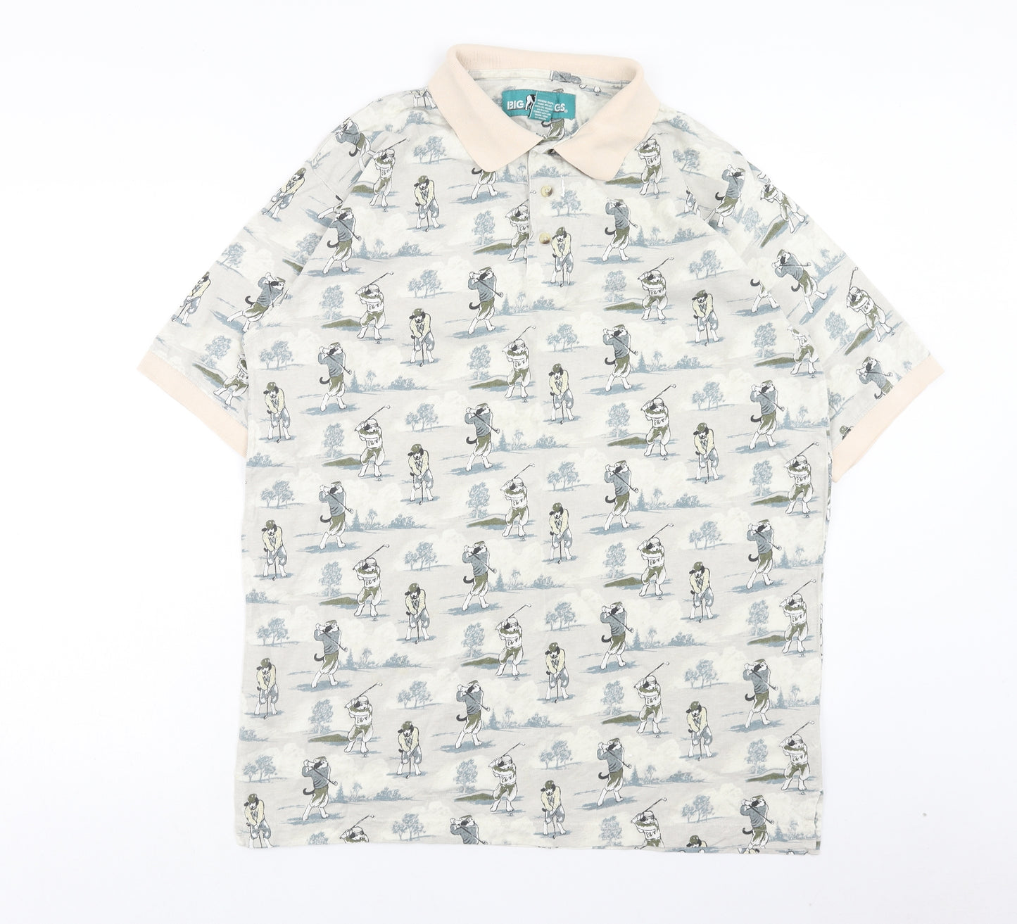 Big Dog Mens Multicoloured Geometric Cotton Polo Size L Collared Button - Golf Dog