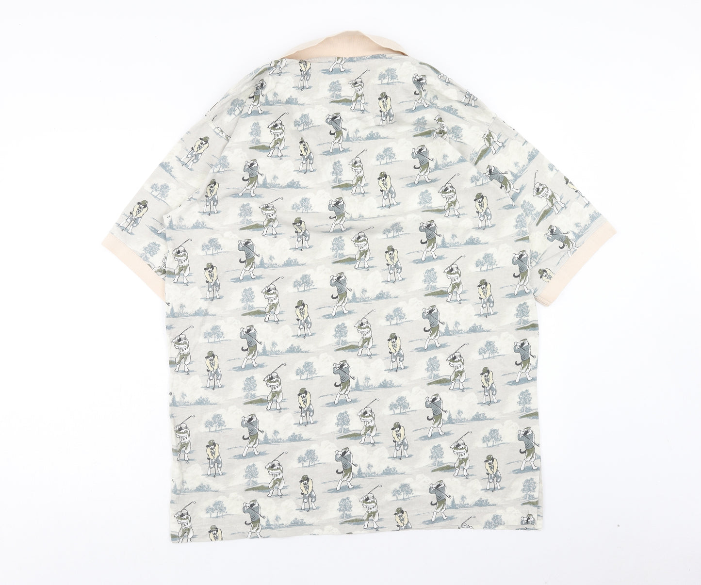 Big Dog Mens Multicoloured Geometric Cotton Polo Size L Collared Button - Golf Dog