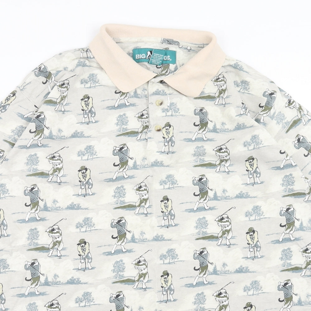 Big Dog Mens Multicoloured Geometric Cotton Polo Size L Collared Button - Golf Dog