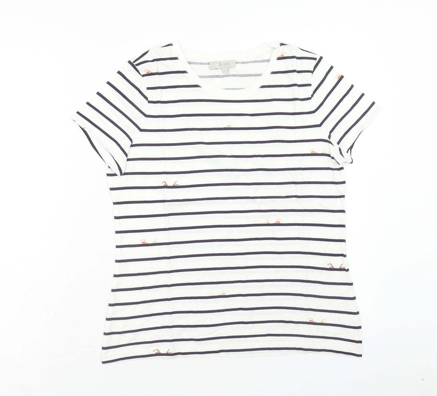 Hobbs Womens White Striped Cotton Basic T-Shirt Size M Round Neck - Swimming