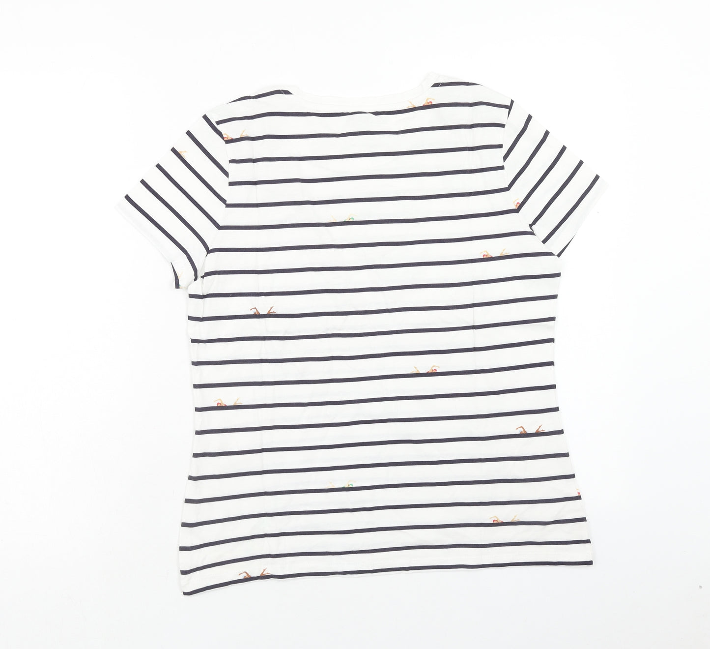 Hobbs Womens White Striped Cotton Basic T-Shirt Size M Round Neck - Swimming