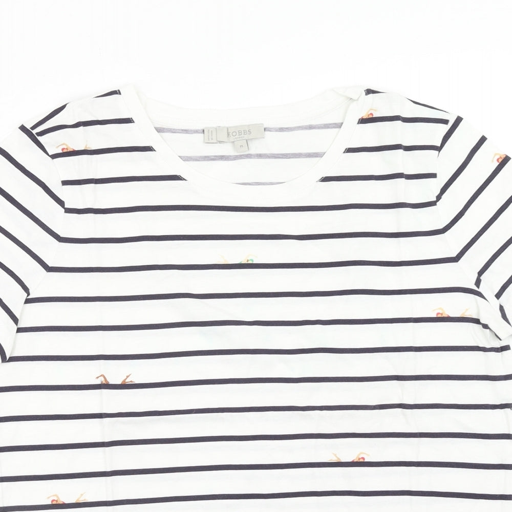 Hobbs Womens White Striped Cotton Basic T-Shirt Size M Round Neck - Swimming