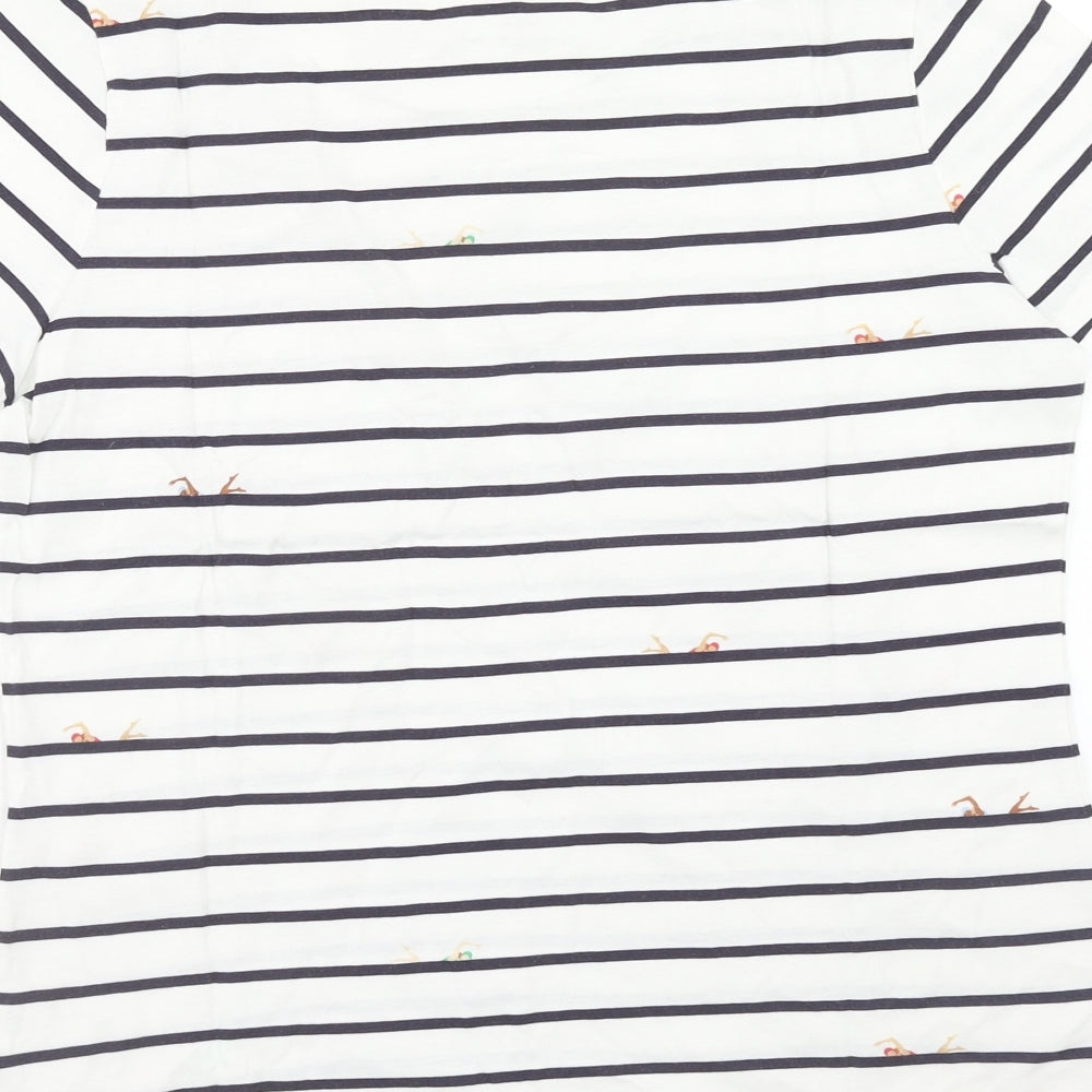 Hobbs Womens White Striped Cotton Basic T-Shirt Size M Round Neck - Swimming