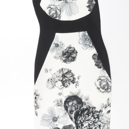 Quiz Womens White Floral Polyester Pencil Dress Size 10 Boat Neck Pullover