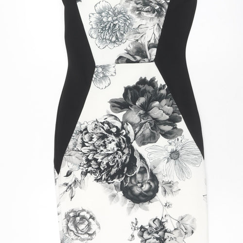 Quiz Womens White Floral Polyester Pencil Dress Size 10 Boat Neck Pullover