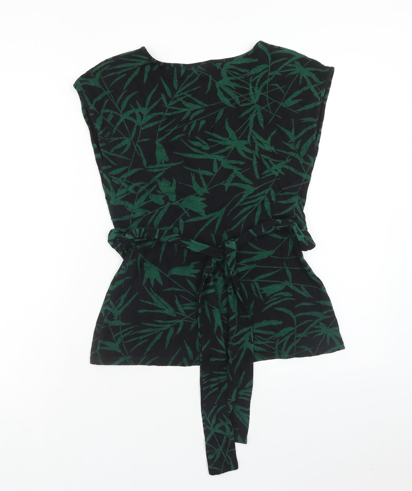 NEXT Womens Green Geometric Viscose Basic T-Shirt Size 12 V-Neck - Leaf Print