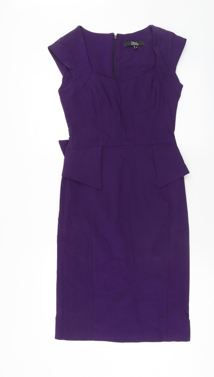 Julian MacDonald Womens Purple Polyester Pencil Dress Size 10 Scoop Neck Zip