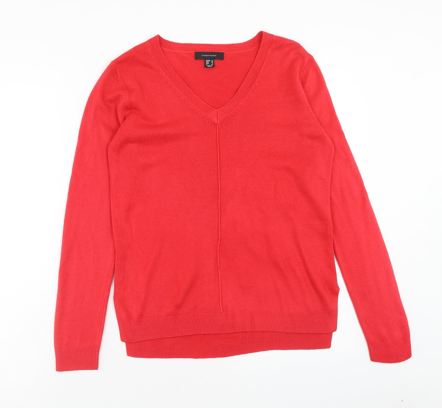 Atmosphere Womens Red V-Neck Acrylic Pullover Jumper Size 10