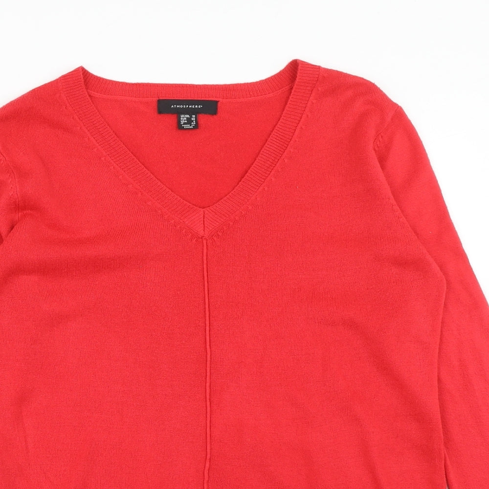 Atmosphere Womens Red V-Neck Acrylic Pullover Jumper Size 10