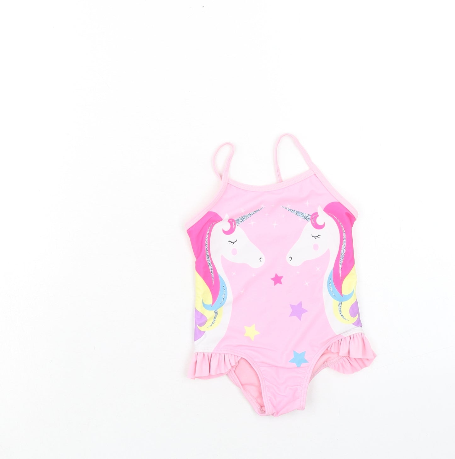 Matalan Girls Pink Geometric Polyester Unitard One-Piece Size 6-9 Months Pullover - Swimsuit, Unicorn Print