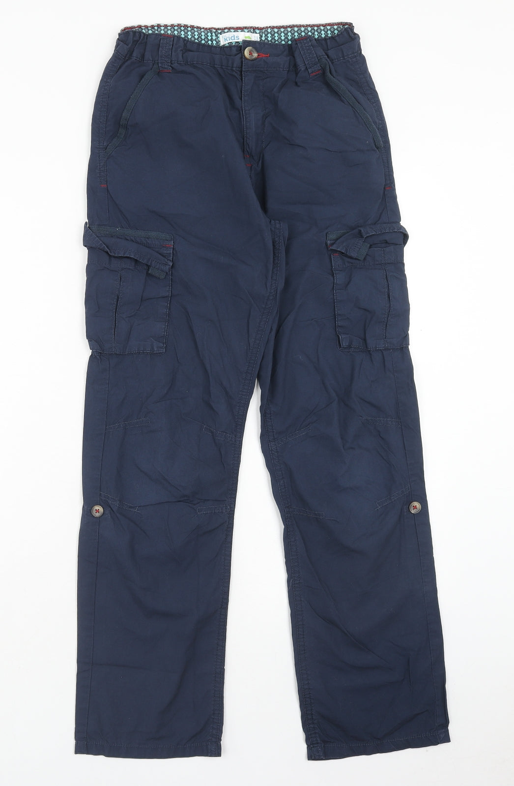 M&Co Boys Blue Cotton Cargo Trousers Size 12-13 Years Regular Zip