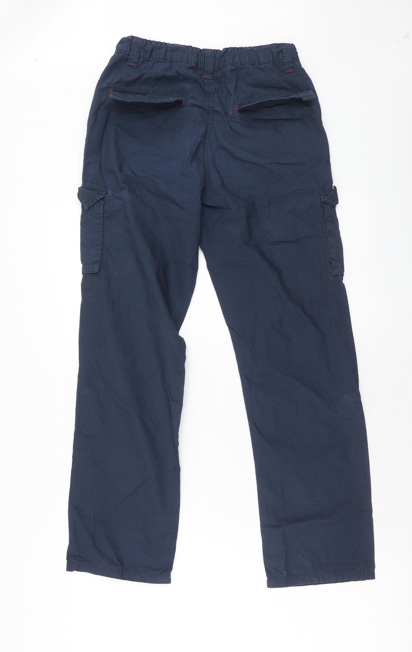 M&Co Boys Blue Cotton Cargo Trousers Size 12-13 Years Regular Zip