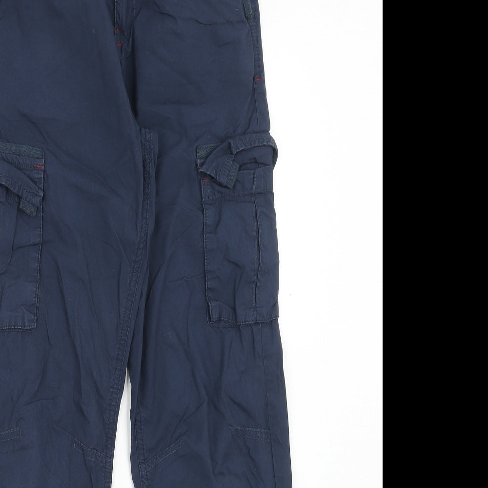 M&Co Boys Blue Cotton Cargo Trousers Size 12-13 Years Regular Zip